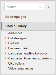 Screenshot: Click on the option Shared Library in the left panel and then URL Options