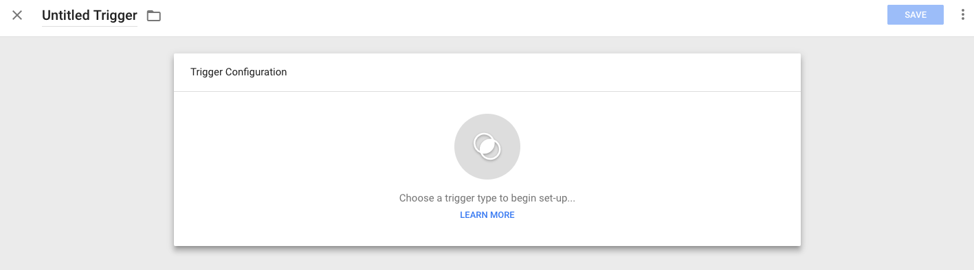 Screenshot: For the Trigger component of the Tag, click into the section to create a new trigger. This step can be skipp